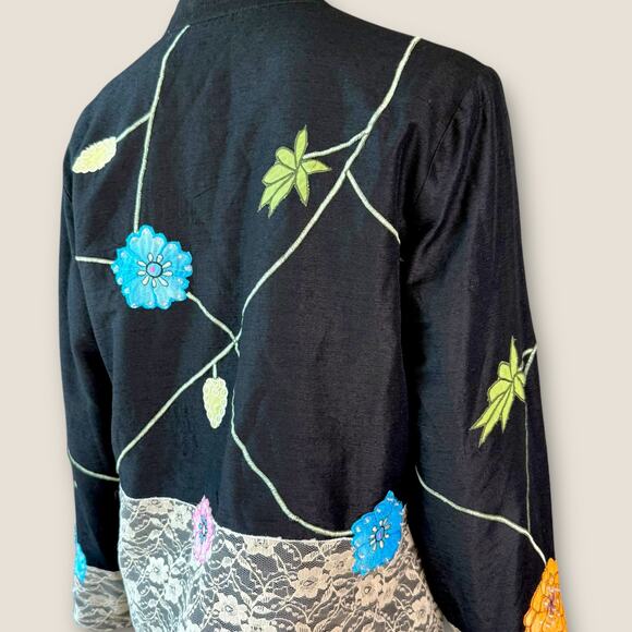 Carrie Allen Vintage Embroidered Floral Laced Button Up Jacket Shacket Womens L - Picture 9 of 14